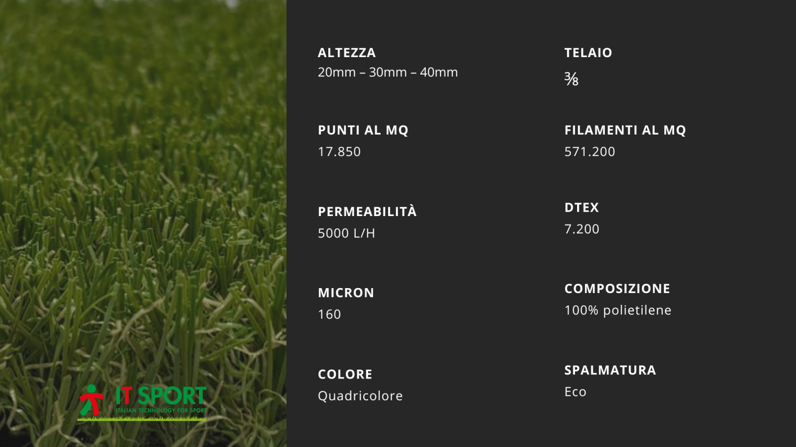 Scheda con le specifiche tecniche del manto ITS ECO SUPERIOR