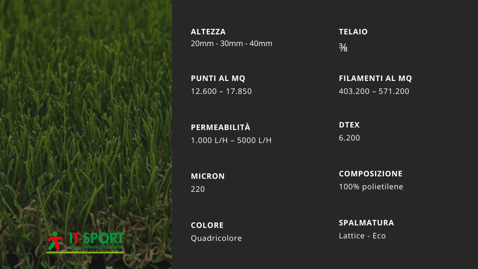 Scheda con le specifiche tecniche del manto ITS GRASS GLORY
