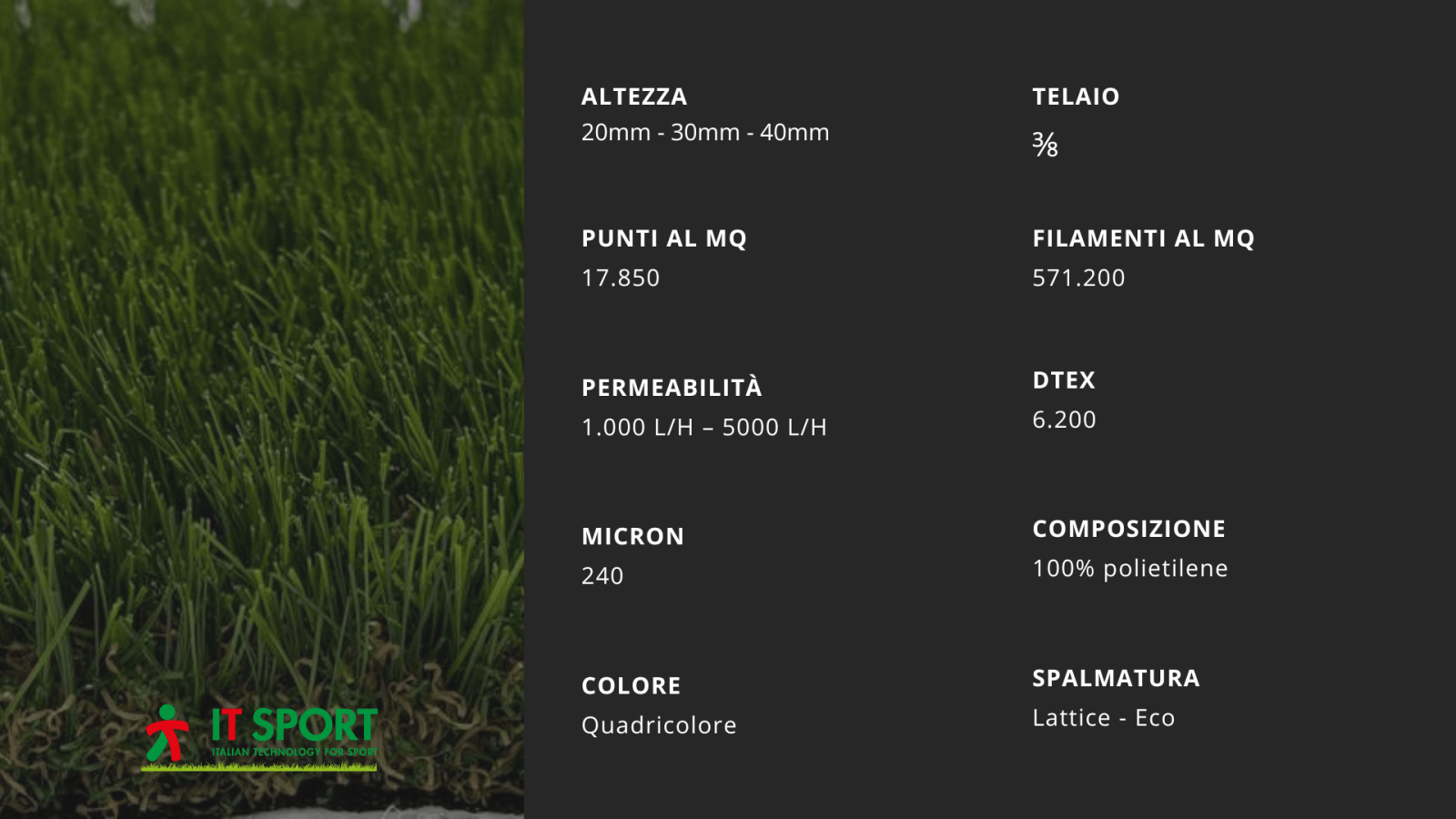 Scheda con le specifiche tecniche del manto ITS LUXE LAWN