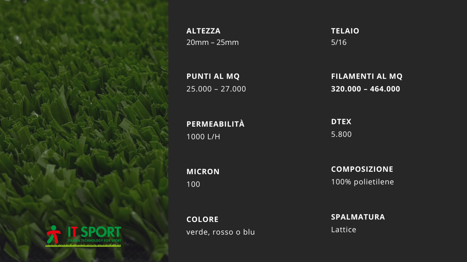 Scheda con le specifiche tecniche del manto ITS ST-R